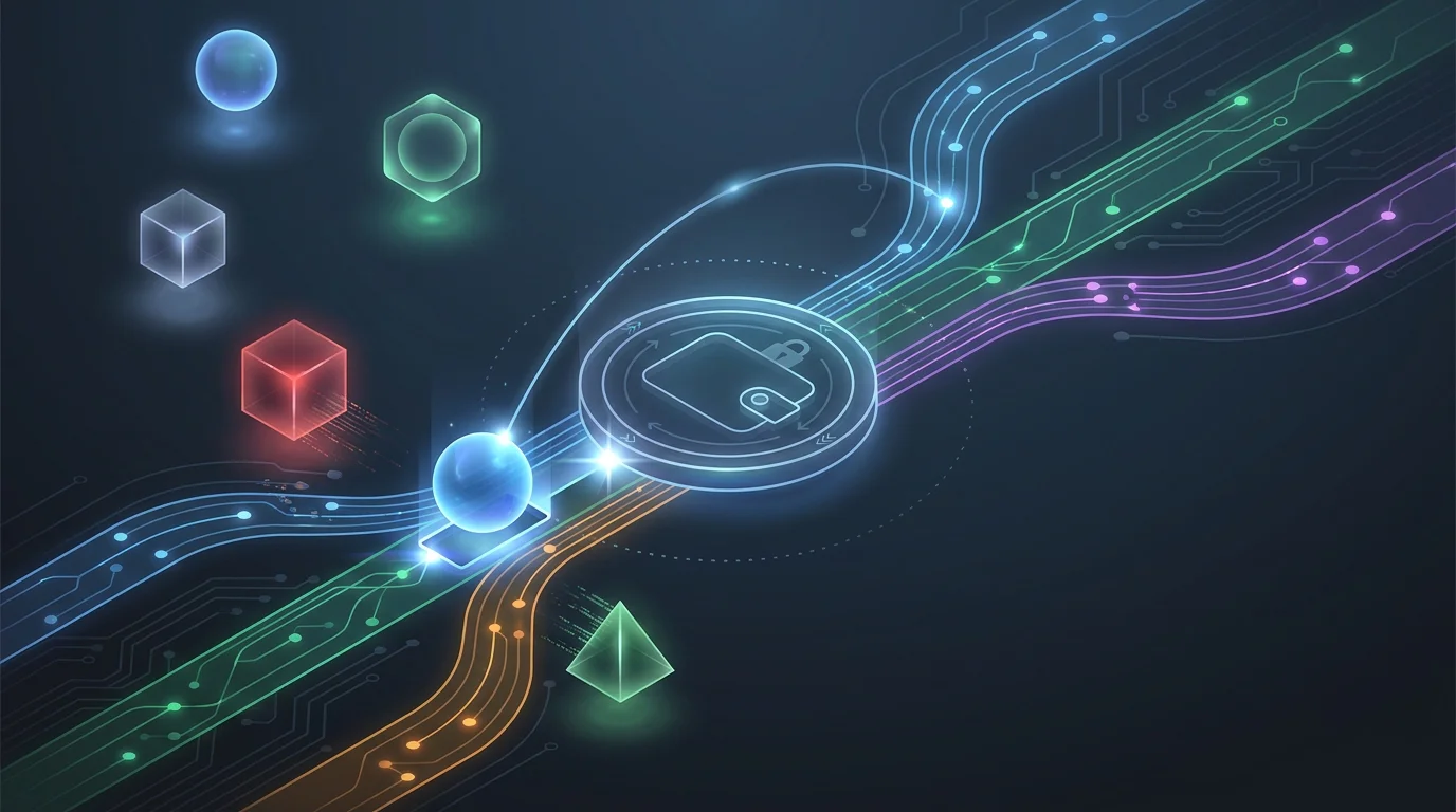 Ilustrasi konseptual aset kripto dan beberapa rangkaian blockchain yang perlu dipadankan sebelum transaksi CHEXX